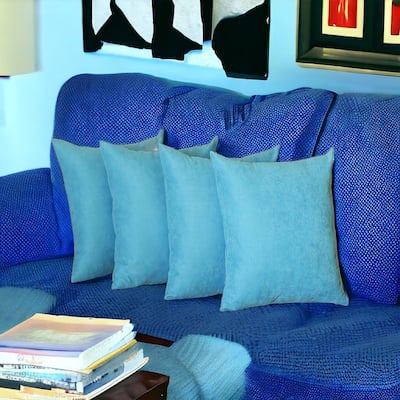 HomeRoots Set Of Four 18" X 18" Sky Blue Polyester Zippered Pillow Cover