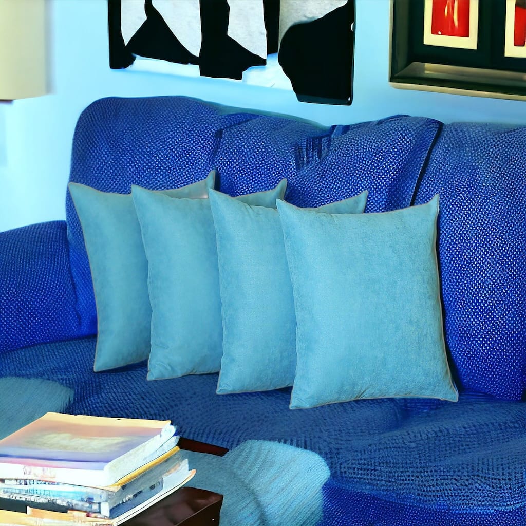 HomeRoots Set Of Four 18" X 18" Sky Blue Polyester Zippered Pillow Cover