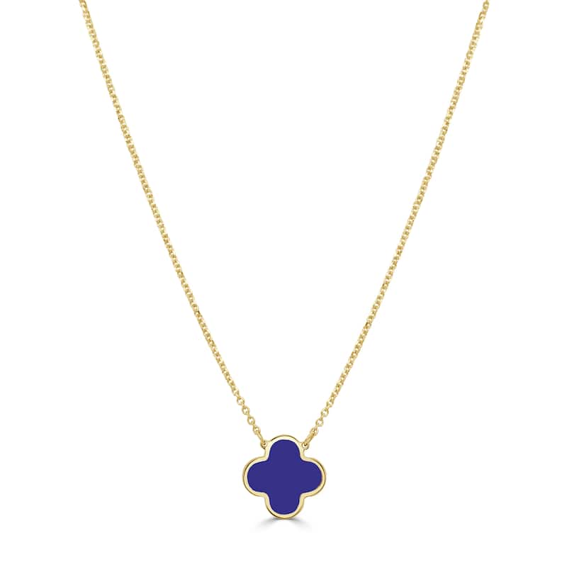 Italian Gold 14K Yellow Gold Single Clover Necklace - Made In Italy 10mm Clover 16-18 Inch Chain 1.60 grams - Purple