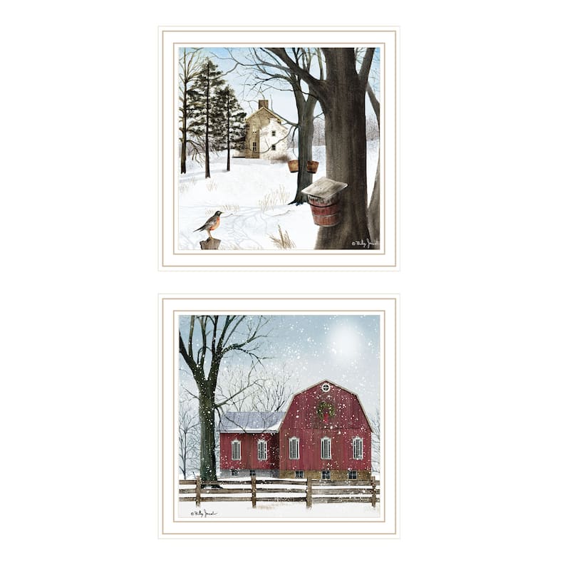 2-Piece Framed Wall Art Set - A Little Snow & Waiting for Spring, White Frame