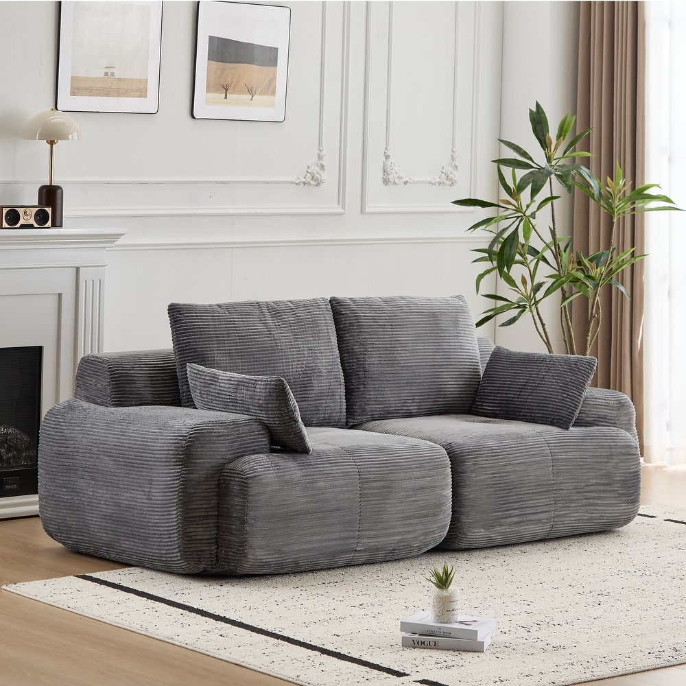 Oversize Memory Foam Compressed Deep Seat Couch Loveseat Sofa Pet-Friendly Corduroy 2 Seater Modular Sectional Sofa, No Assembly