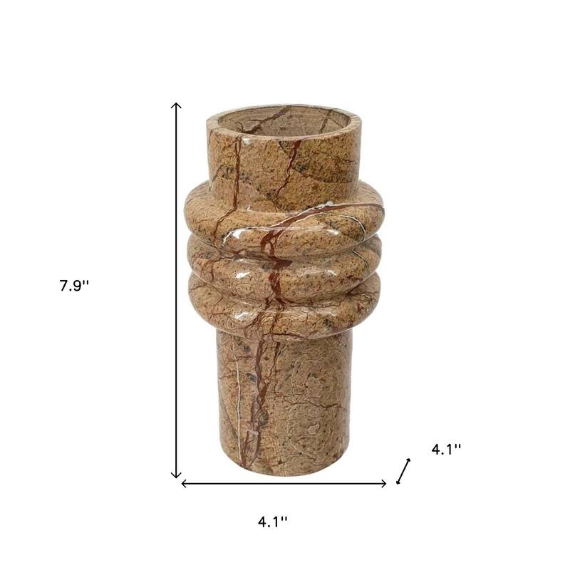 8" Brown Genuine Marble Ridged Table Vase - 4.10