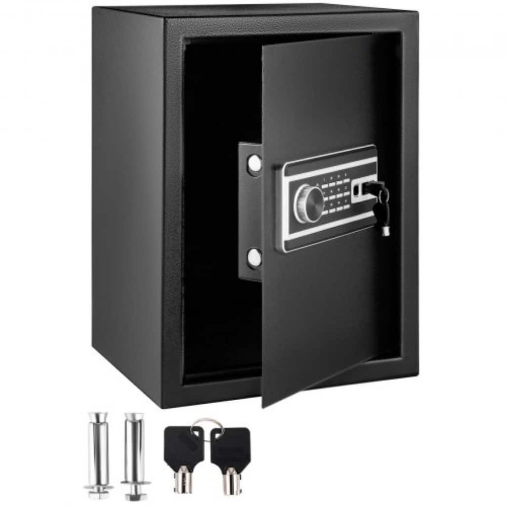 Black Steel Safe with Key, Fingerprint, Digital Lock and Wall Mounted