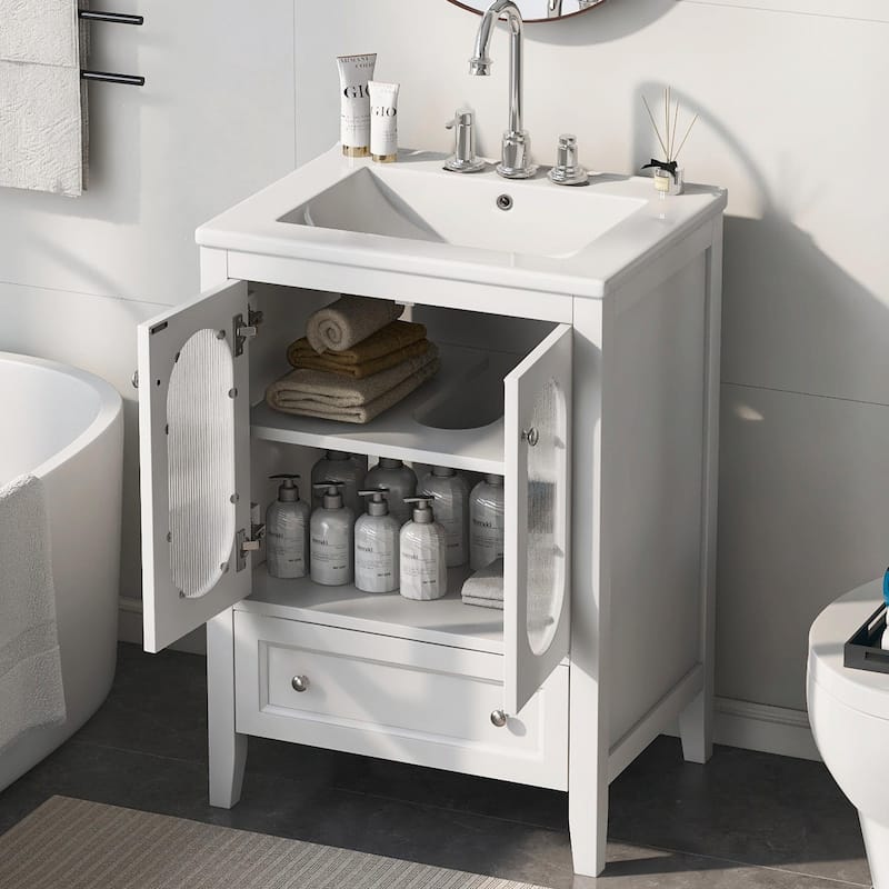 24" Bathroom Vanity with Sink - Cabinet with One Drawer, Doors, Adjustable Shelf