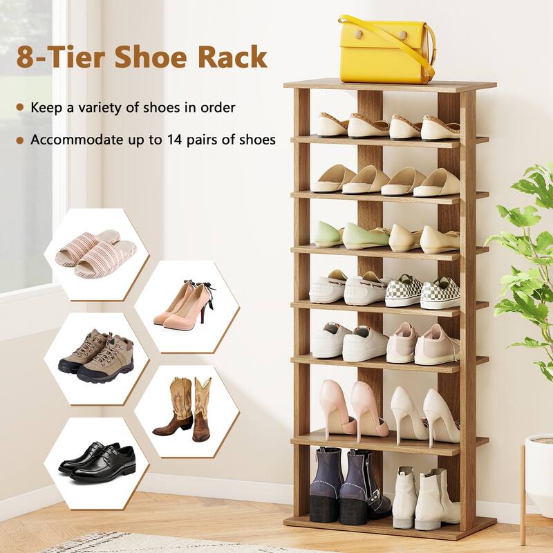 Gymax 7-Tier Double Rows Shoe Rack Vertical Wooden Shoe Storage