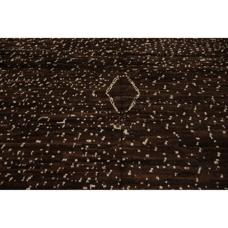 Hand Knotted Oriental 100% Wool Carpet Modern Geometric Brown Moroccan Area Rug - 8' 7'' X 6' 1''