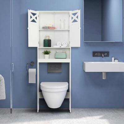 Modern Double Door Space Saver Toilet Cabinet, White