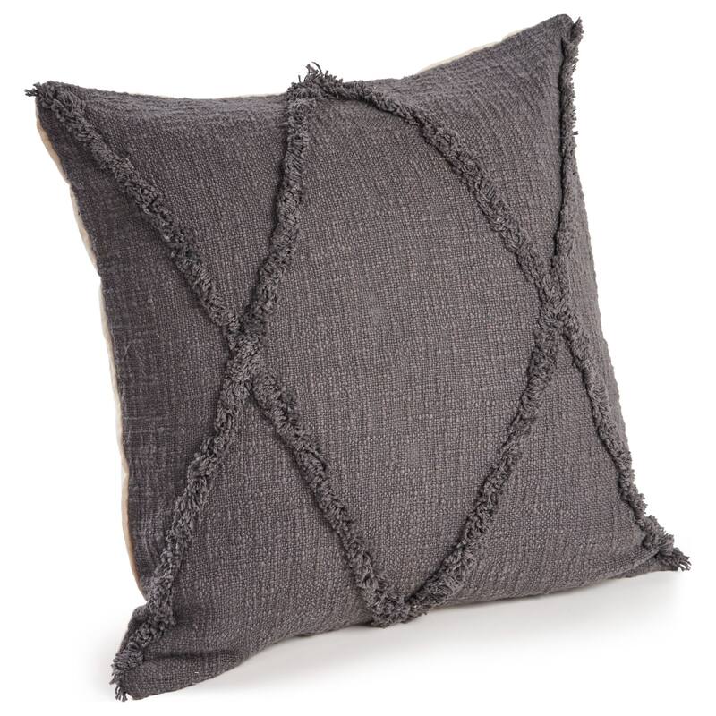 20" Gray Hand Woven Diamond Tufted Square Throw Pillow