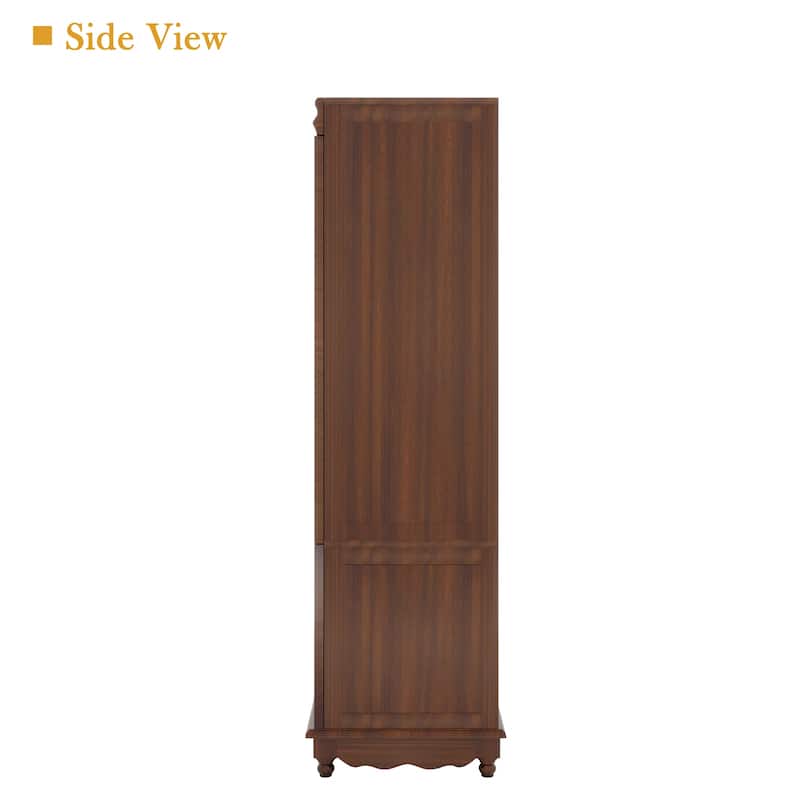 100% Solid Wood Armoire Wardrobe Closet with 4 Door, 70.87"H Bedroom Armoire with Drawer and Hanging Rod