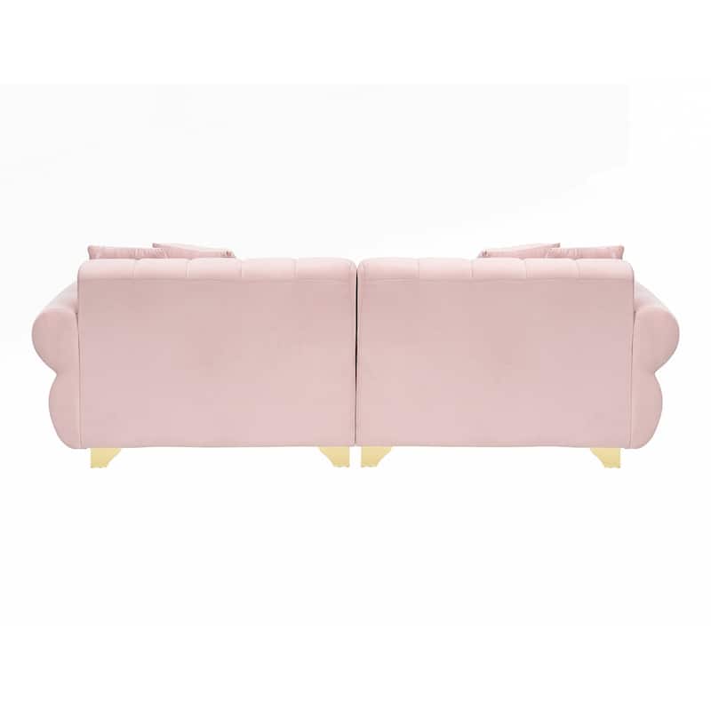 spring-wrapped Sofa cushions with stylish metal feet and 4 throw pillows