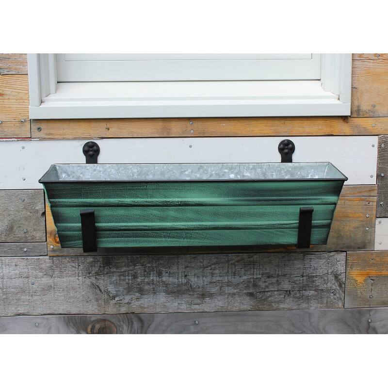 Achla Designs Small Galvanized Steel Flower Box Planter With Wall Brackets, 22 Inch Wide