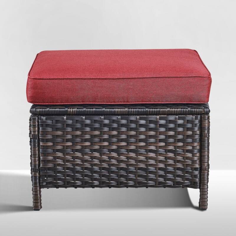 Gymojoy Outdoor Durable Wicker Ottomans with Olefin Cushions