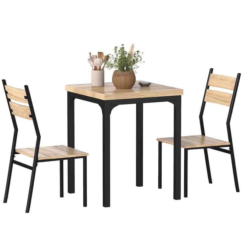 HOMCOM Rustic Country Wood Top 3 Piece Kitchen Table Dining Set with 2 Matching Chairs & Versatile Design for Small Space