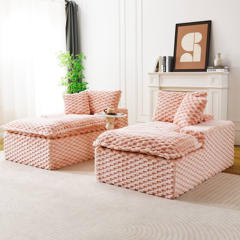 Lazy Reclining Sofa Turtle Velvet Modular Sleeper Sectional Sofa Bed with Double Chaise Lounge and Full Compressed Sponge