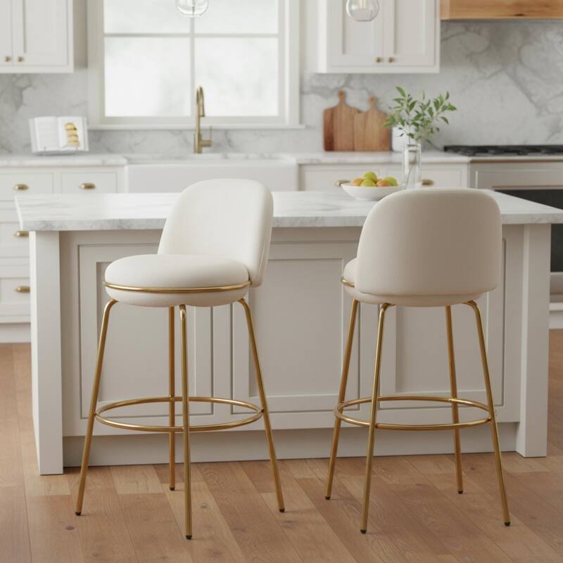 Roomfitters Rio Claro Indoor Metal Upholstered Barstools with Gold Frame, Low Back, Set of 2 - Set of 2 - Beige,Gold
