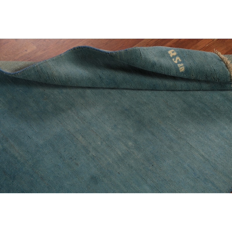 Blue Gabbeh Modern Rug Handmade Solid Wool Carpet - 3'4" x 4'11"
