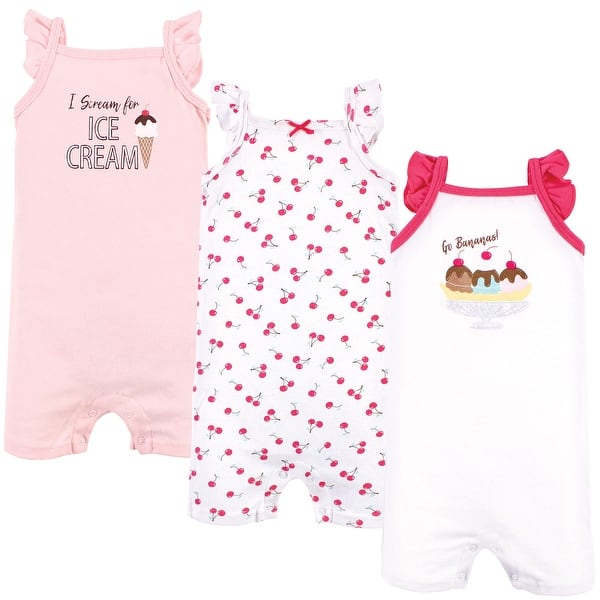 slide 1 of 1, Hudson Baby Infant Girl Cotton Rompers, Banana Split 0 - 3 Months - Pink
