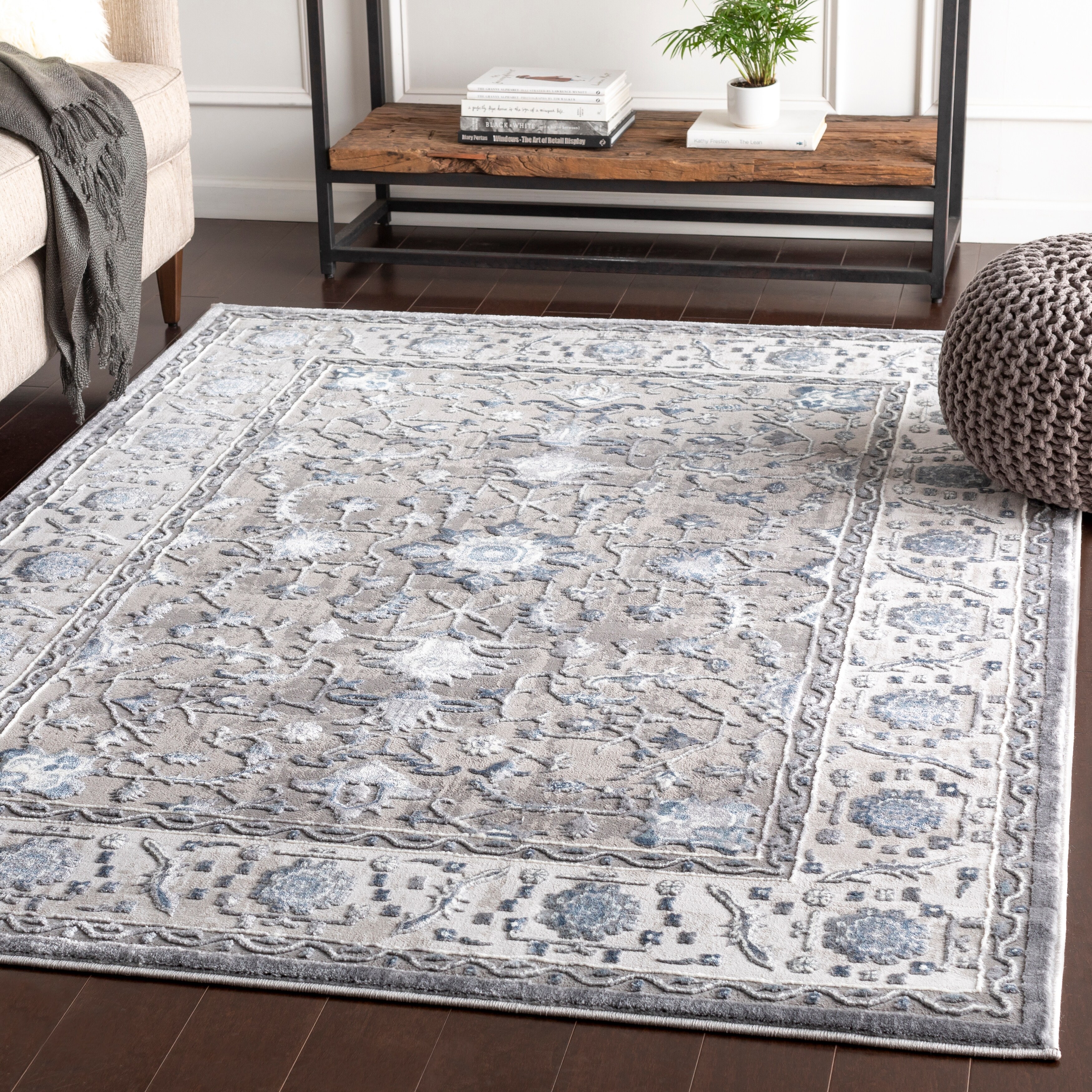 Safira Blue Grey Traditional Area Rug 6 7
