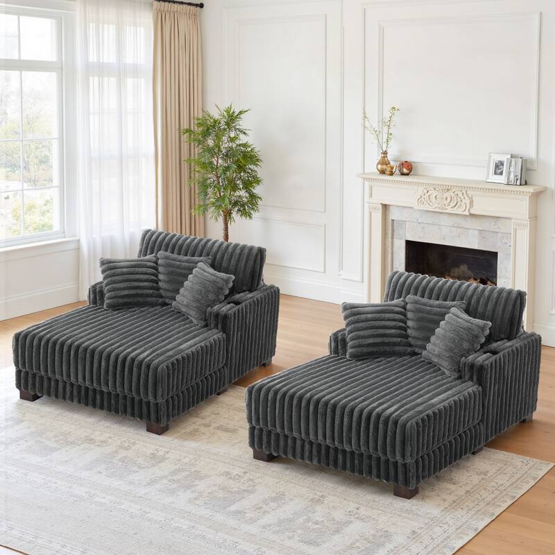 41.7" W Upholstered Plush Corduroy Chaise Lounge Set of 2