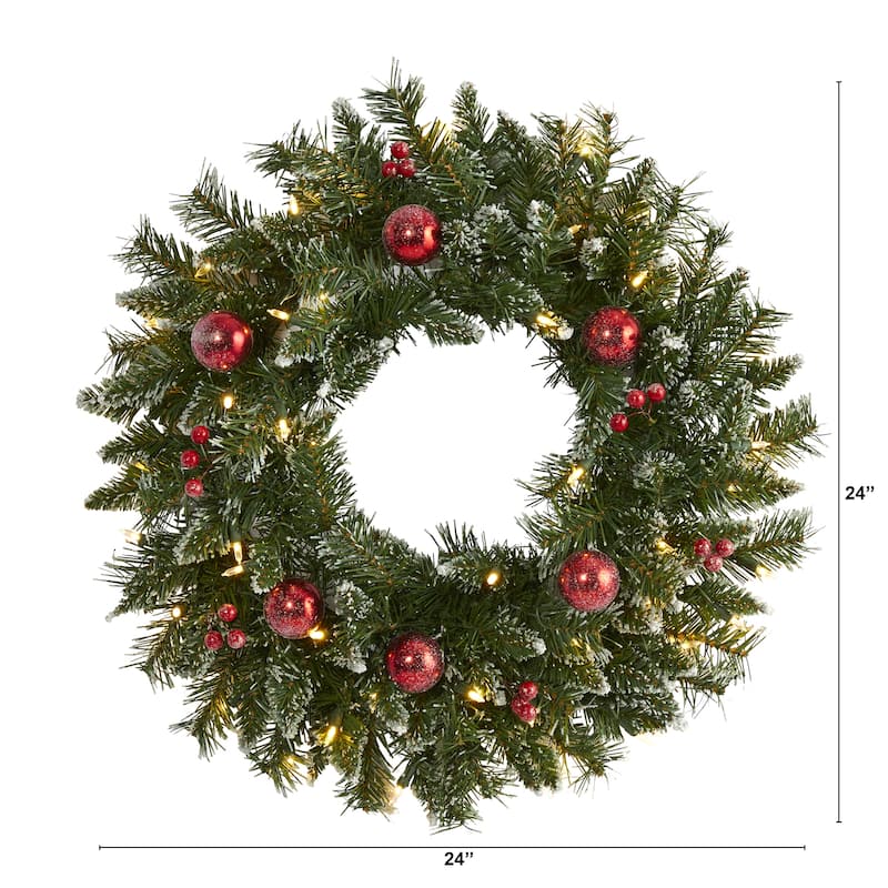 24" Frosted Christmas Wreath with 50 Warm White LED Lights