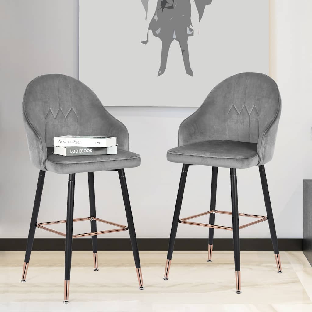 Adeco Set of 2 Velvet Bar Stools with Metal Legs