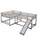 preview thumbnail 7 of 7, Gray Full and Twin Size L-Shaped Bunk Bed with Slide and Short Ladder, 134''L*79.5''W*50.7''H, 185LBS