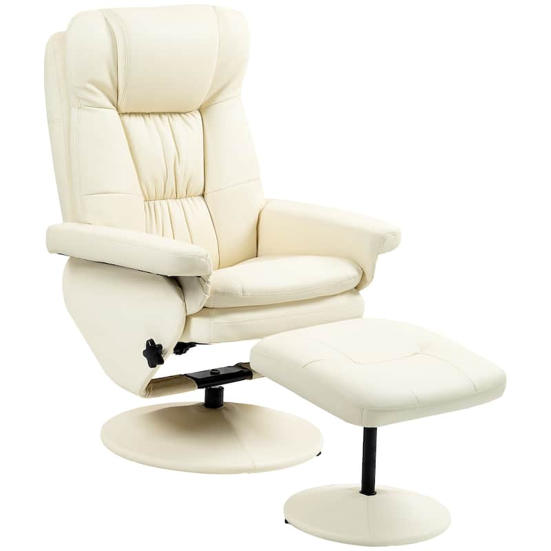 PU Leather Swivel High Back Armchair with Footstool