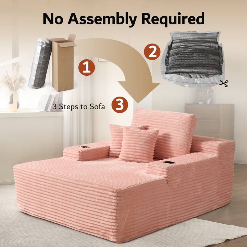 OVIOS Plush Convertible Floor Lounge Sofa with Cup Holder