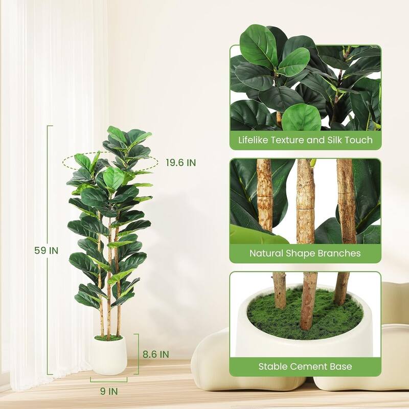 Artificial Faux Fiddle Leaf Fig Tree with White Pot for Home Decor
