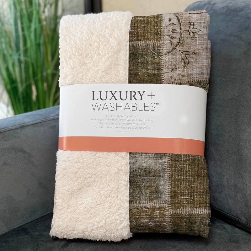 Premium Machine Washable Vintage Patchwork Sherpa Throw Blanket