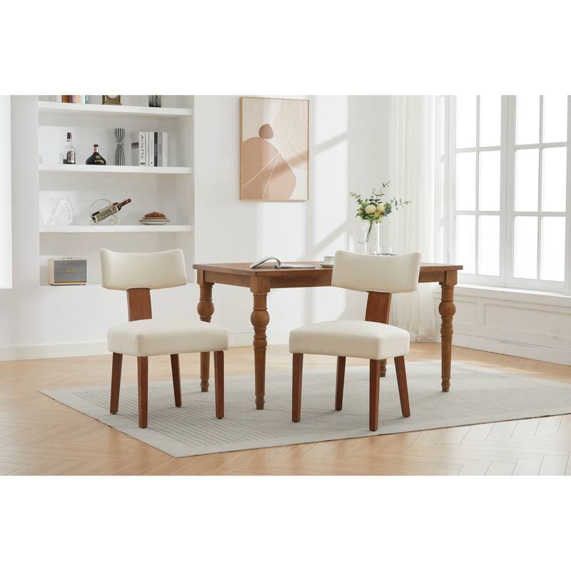 Set of 2 Linen Fabric Modern Armless Dining Chairs With Curved backrest and Solid Wooden Legs for Dining Room Living Room ,Beige