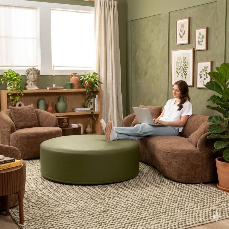 Jaxx Candler Round Couch Ottoman Large Coffee Table & Foot Rest, 44-Inch