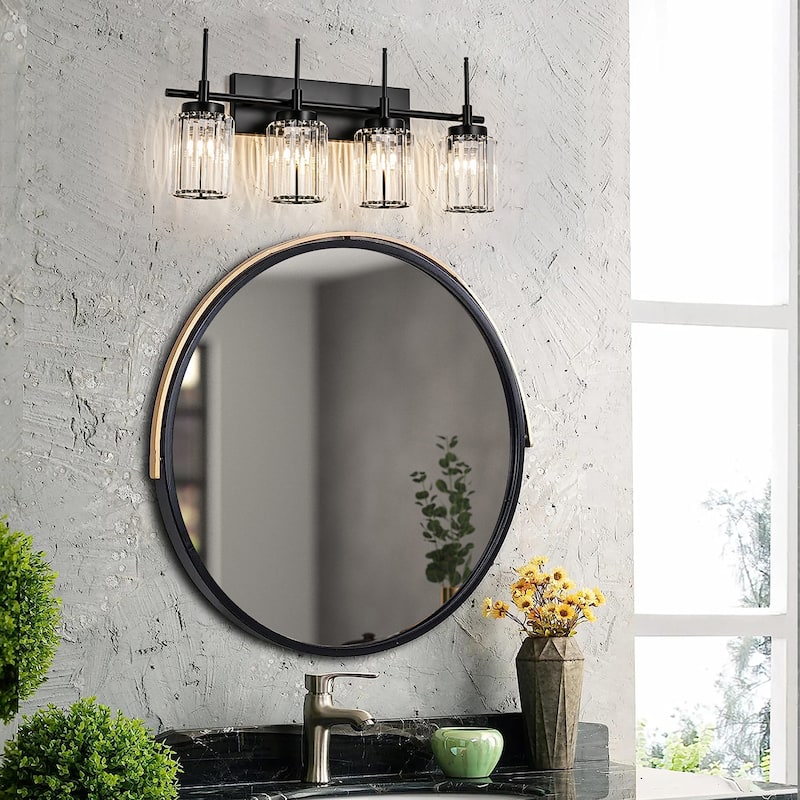 Modern Black 1/2/3/4/5-Light Bathroom Crystal Vanity Light Wall Sconces - Cylinder - 4-Light 27.2 in.W