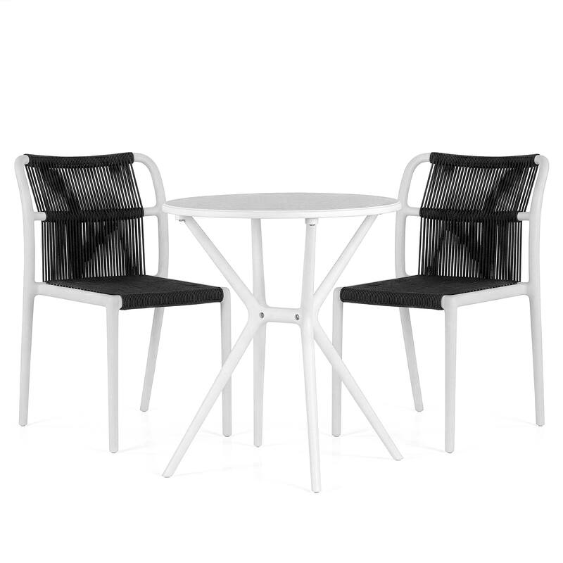 Belden Bates Black White Outdoor Dining 2 Seats Set