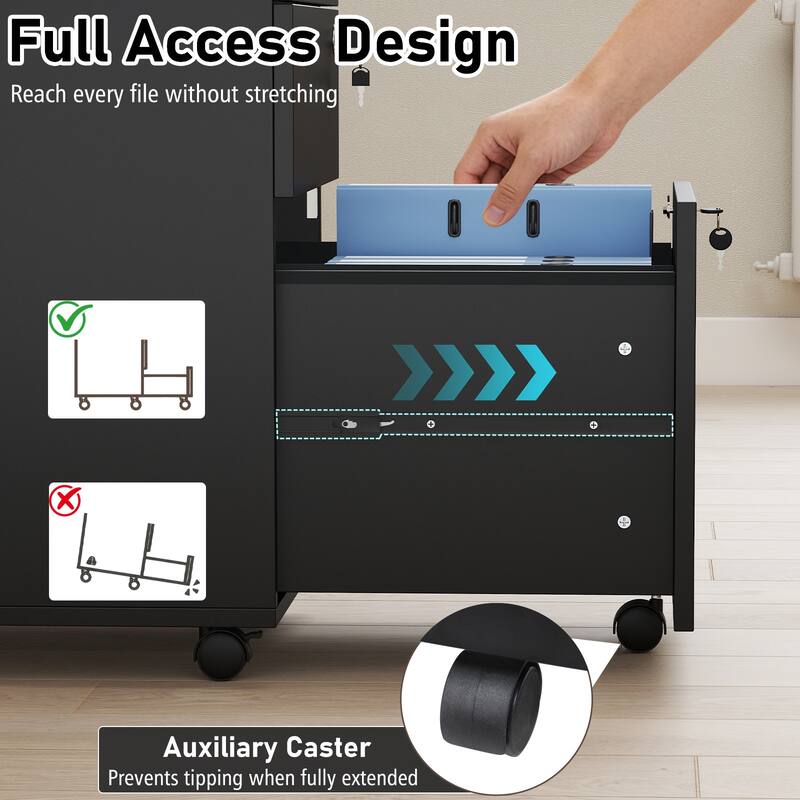 Gymax 3-Drawer File Cabinet Rolling File Organizer w/ Lock & 4 Keys