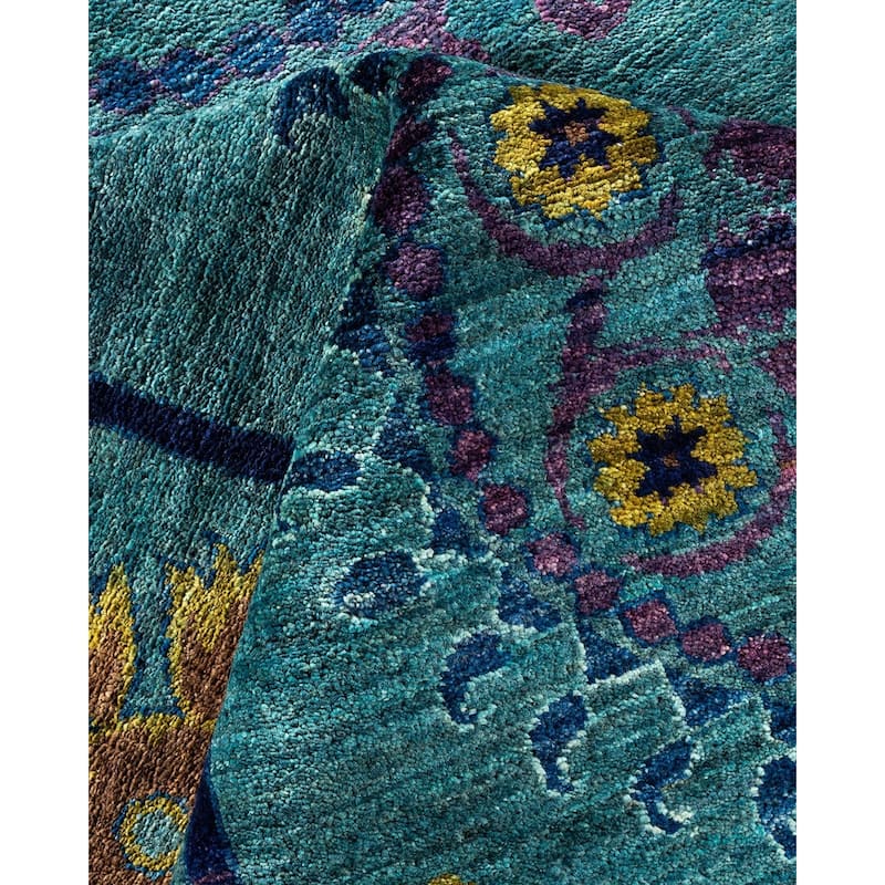 Overton Handknotted Wool Vintage Inspired Contemporary Suzani Green Area Rug - 16' 8" x 9' 2"