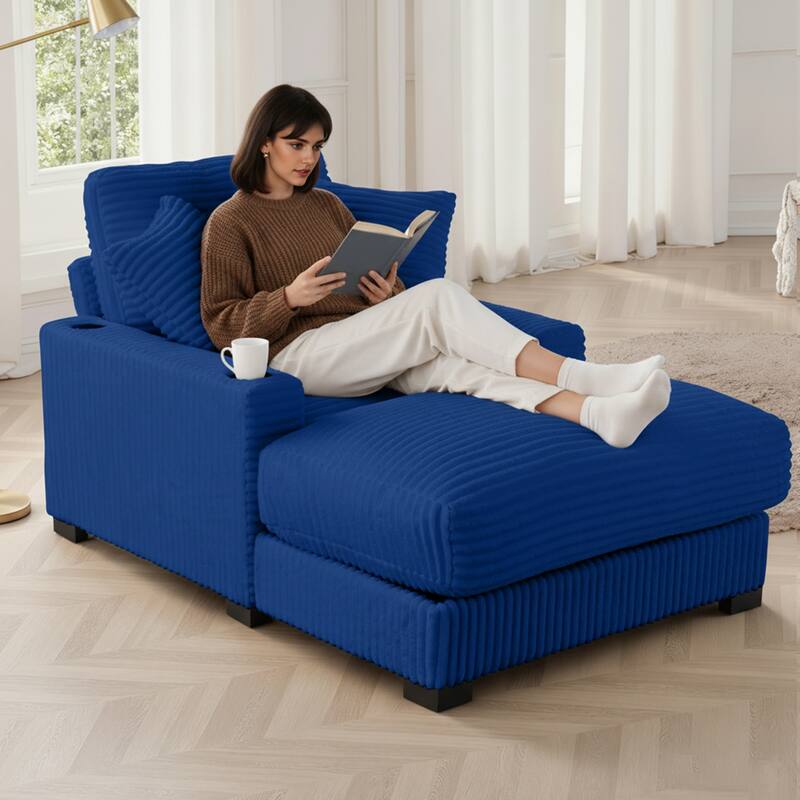 GDFStudio - Polyester 1-Seater 40.9"W Chaise Lounge with Tufted Back and Arm