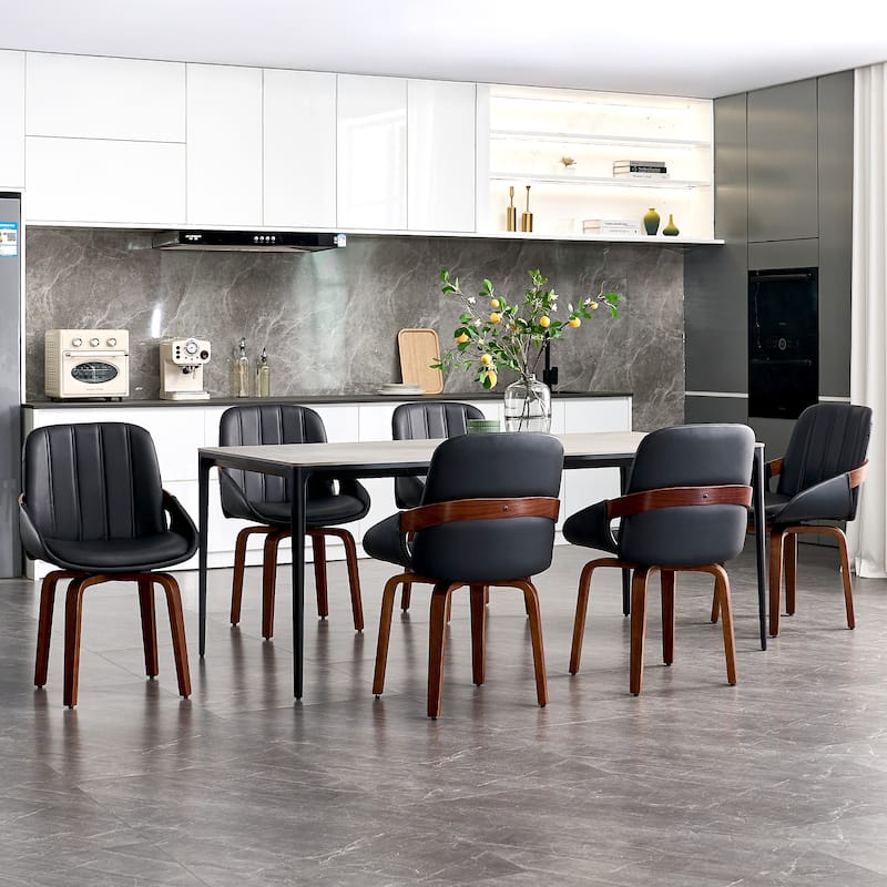 Upholstered Modern Faux Leather Swivel Dining Chairs Bentwood Side Chairs, Set of 2/4/6 - Set of 6 - Black