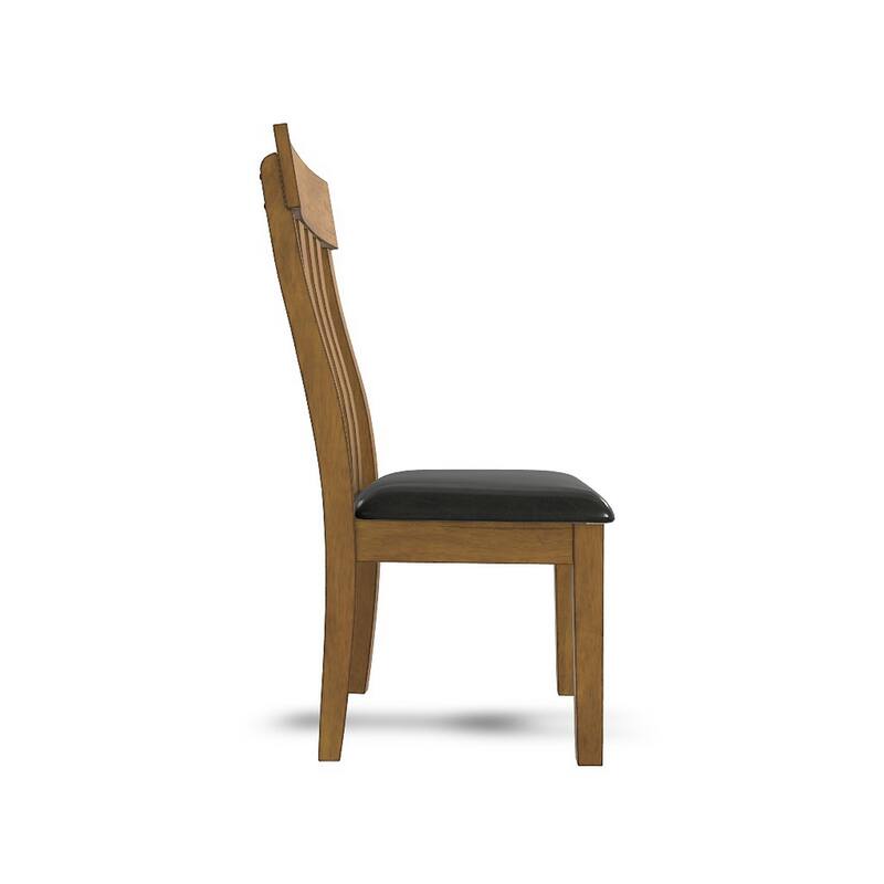 Raly Dining Side Chair Set of 2, Brown Faux Leather Seat, Slated Back