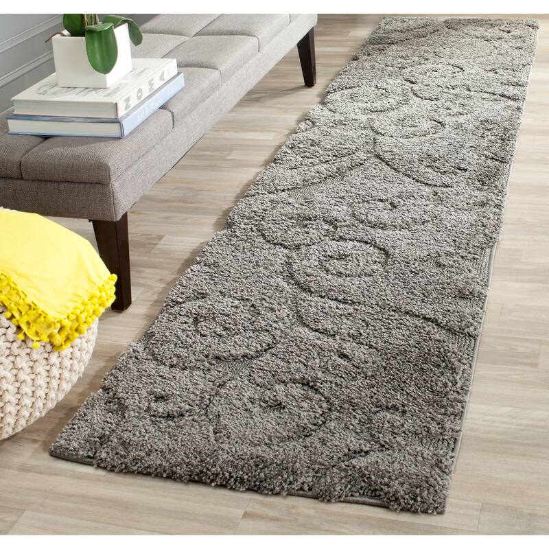 SAFAVIEH Florida Shag Shahin Scroll 1.2-inch Thick Textured Rug - 2'3" x 9' Runner - Grey