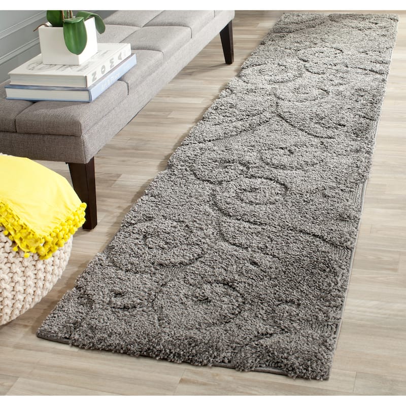 SAFAVIEH Florida Shag Shahin Scroll 1.2-inch Thick Textured Rug - 2' 3" x 9' - Grey - Runner
