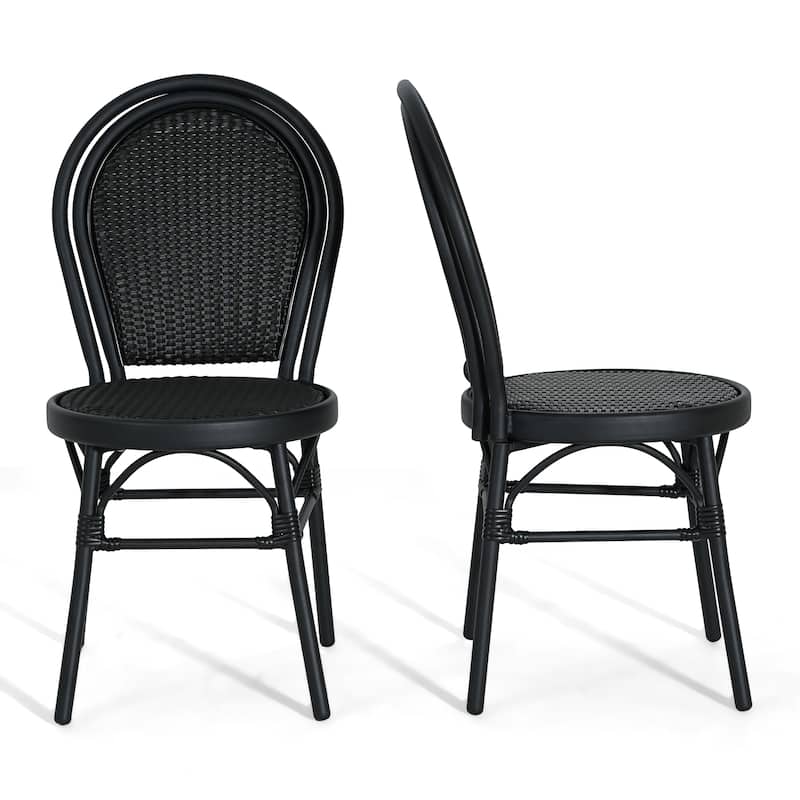 Scott Living Idle Hour Outdoor Black Bistro Chair Metal Frame Woven Wicker