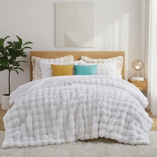 3 Pieces Fluffy Faux Rabbit Fur Comforter Set, Plush Fuzzy Bedding Set for Winter