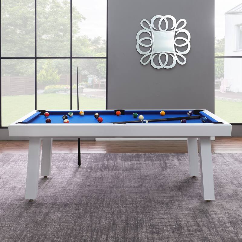 Newport Outdoor Patio 7ft Slate Pool Table 6-Seater Dining Set with 4 Benches & Accessories, White Finish