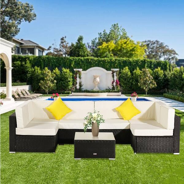 Shop 4 7 Pieces Patio Pe Rattan Sofa Set Outdoor Sectional Wicker Furniture Set Overstock 31423767