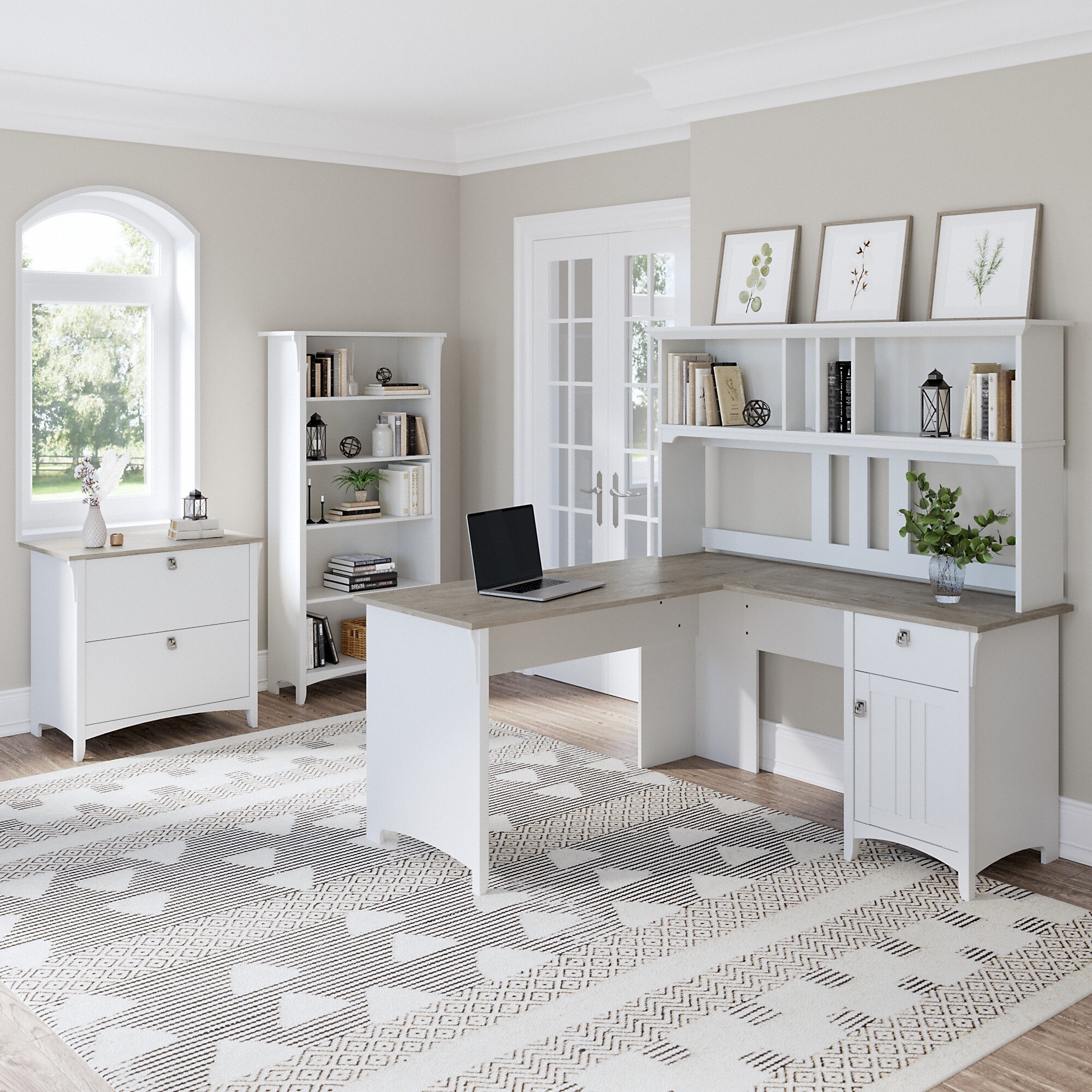 Bush furniture salinas 55w corner desk with storage in antique outlet white