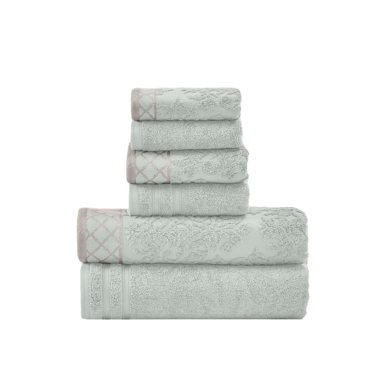 Modern Threads Damask Jacquard 6-piece Embellished Border Towel Set - Light Blue