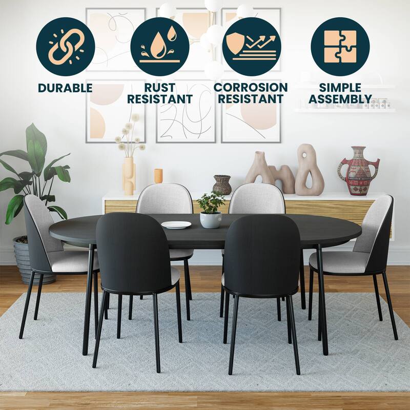 Dining Chair with Upholstered Seat and Back Side Chair with MDF Wood Frame in Black Steel