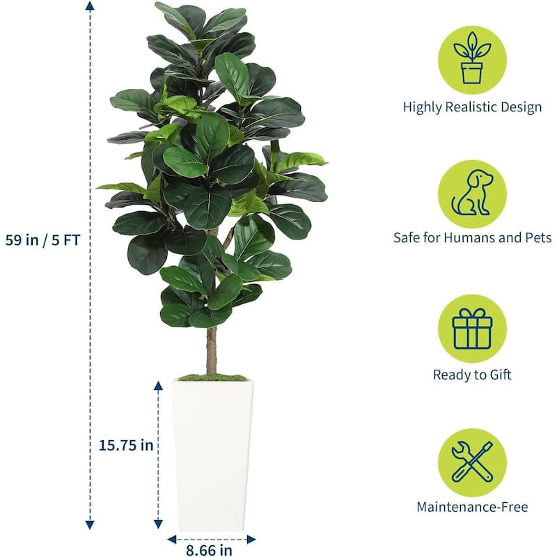 Artificial Fiddle Leaf Fig Tree, Realistic Fake Plant with Pots