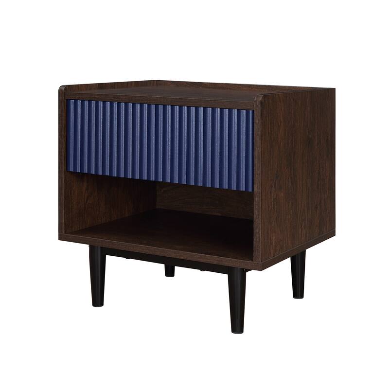 Modern Nightstand with Fluted Design Single Drawer and Open Shelf
